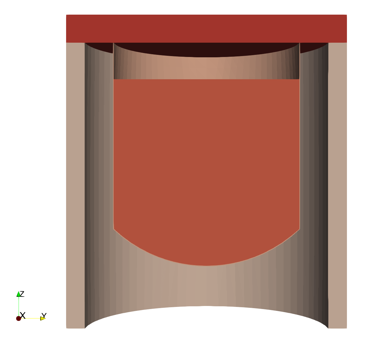 Section view of the support citadel, reactor vessel and internal fluid.