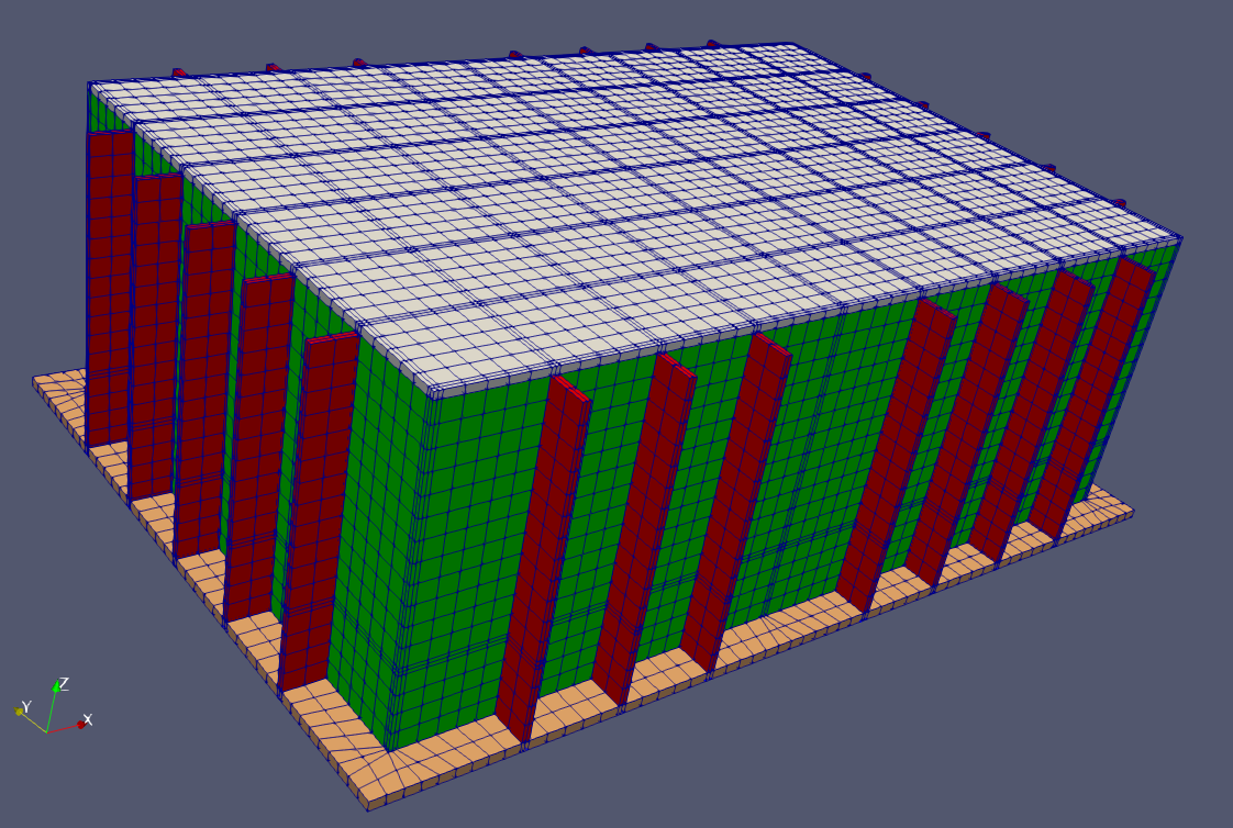 Isometric view of the NPP building mesh analyzed in Part 2 of this example.